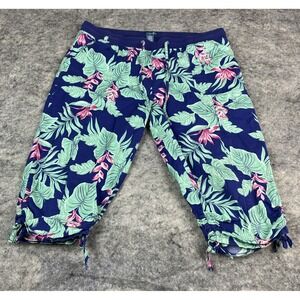 Caribbean Joe Tropical Print Capris Pants Womens PXL Stretch Beachy Coconut Girl